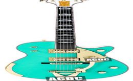 Chretsch Masterbuilt 1955 Duo Jet Surf Green Electric Guitar White Back Sides Headstock Gold Sparkle Binding Bigs Tailpiece3151015