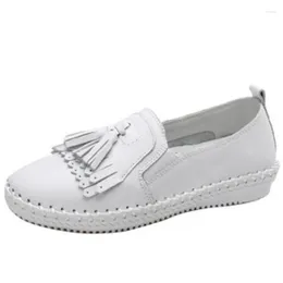 Casual Shoes Women Leather Loafers Soft Surface Soles Single Shoe Flat Summer Breathable Small White Size 35 40