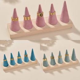 Display Vintage Natural Wood Finger Cone Ring Holder Bague Jewelry Display Stand Storage Rack Showcase for Exhibit 3 Colors