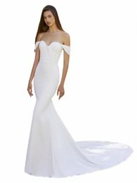 bespoke Mermaid Wedding Dres Off Shoulder Sweetheart Neck Pleated Bodice Bride Illusi Corset Back Crepe Lg Bride Dr 80NG#