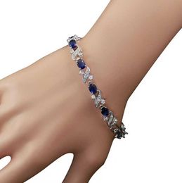 Bracciale Orecchini Collana Set 925 Set di gioielli in argento per le donne Nuziale Blu Zirconia Matrimonio Pietra Orecchini Anelli Bracciali con ciondolo Collana Set