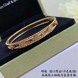 Brand Charm High Edition Van Clover Kaleidoscope Diamond Bracelet Women's Narrow 18K Rose Gold Fashion Jewelry Band Logo