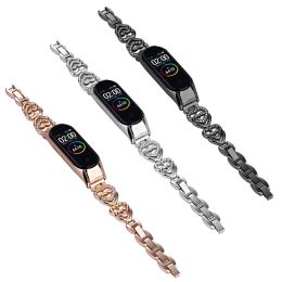 Thin Metal Strap for Xiaomi Mi Band 5 Wristband Women Bling Bracelet Slim Watchband for Mi Band 7/6 Smartwatch Easy Adjustable