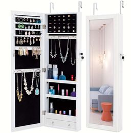 1pc Storage with Mirror, Armoire Cabinet Organizer, Lockable Wall/door Mounted Large Capacity Cabinet, Over the Door Jewelry Organizer