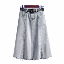 women Plus Size 3XL 4XL 5XL Vintage Denim Skirt High Waist Loose A Line 2023 Summer Clothing Female Korean High Streetwear 79dK#