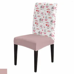 Chair Covers Valentines Gnome Hearts Texture Cover Set Kitchen Stretch Spandex Seat Slipcover Home Decor Dining Room