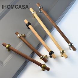 IHOMCASA Walnut/Beech Wooden Closet Furniture Handles Kitchen Shoe Cabinet Drawer Door Knobs Gold/Black Dresser Wardrobes Pulls