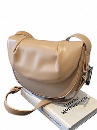 korean Soft Leather Underarm Bags 2024 New Vintage Pleated Small Handbag Fi All Match Wide Shoulder Strap Crossbody Bag T2vI#
