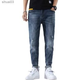 Men's Jeans Mens jeans beautiful summer harem pants slim suitable for blue stretch denim Trousers tapered mens clothing mens jeansL2403