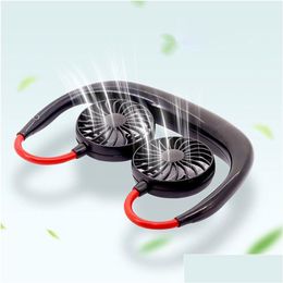 Usb Gadgets Mini Cool Fan Portable Rechargeable Neckband Lazy Neck Hanging Dual Cooling For Daily Life With Retail Box Drop Delivery C Ot7Zo