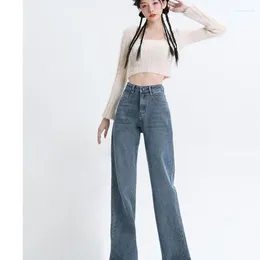 Women's Jeans Vintage Hong Kong Style Denim High-Waisted Loose Straight Classic Fashion Dropship Pants