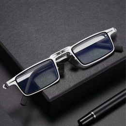 Portable Folding Blue Light Blocking Reading Glasses For Men Metal Round Square Frame Elder Eyeglasses Diopters Presbyopia Gafas