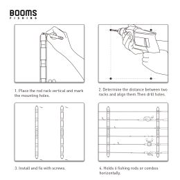 Booms Fishing WV5 Fishing Rod Holder Horizontal 6-Rod Rack Pole Storage Tool Wall Mount Modular for Garage Fishing Accessories