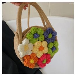 Storage Bags Cotton Rope Woven Women's Bag Flower One Shoulder Handheld Fashion Beach Summer Tote Travel