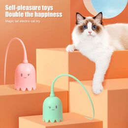 Interactive Cat Toys USB Electric Intelligent Rolling Ball Toy Cats Pet Silicone Automatic Rotate Mouse Tail Kitten Teaser Stick 240326