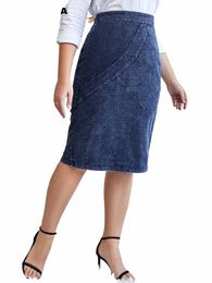 lih HUA Women's Plus Size Denim Skirt Chic Elegant Skirt For Chubby Women Autumn Knitted Cott Skirt d0Ni#