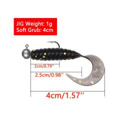 JYJ 5pcs/bag 1g jig hook with 4cm fishing grub worm maggot soft small lure bait artificail fishing tackle for perch crappie bass
