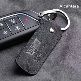 1x Frosted Leather Suede Leather Alcantara Auto Car Logo KeyChain KeyRing Key Holder Fit for Cadillac Car Key Case