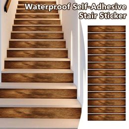 Window Stickers 6PCS 13PCS Retro Wodden Stair Floor Self-adhesive PVC Stairway Staircase Decals Murals Home Decoration Posters