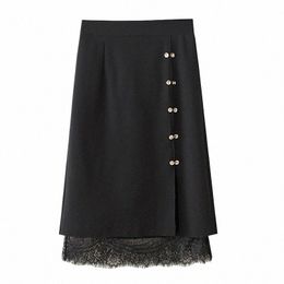 plus Size XL-4XL Women's Elastic Waist Lg Skirts Oversized Patchwork Ladies' Office-wear Black Skirts D6jE#