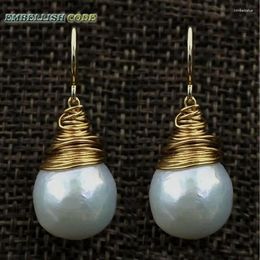 Dangle Earrings 2024 Hand Made Pearls Gold Plated Hook Earring Baroque Pearl Fire Ball Stely Tear Drop Shape White With Colour
