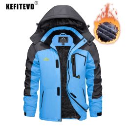 Kefitevd Herren Winter Skijacke wasserdicht warm dicke Fleece Wanderjacken Regenmantel Schneejacke Schichten Windbrecher Mann Parka