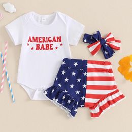 Clothing Sets Independence Day Summer Toddler Kids Baby Girls Boys Clothes Letter Print Short Sleeve Bodysuits Stars Stripe Shorts