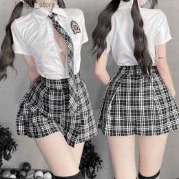 Sexy Set Black Lingerie JK Cosplay Costumes Japanese Girls School Uniform Pleated Skirt Women Night Roleplay Temptation Outfits Y240329