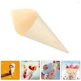 Wine Glasses 100 Pcs Ice Cream Veneer Roll Food Holder Wood Tasting Cones Kit Wooden Disposable Popcorn