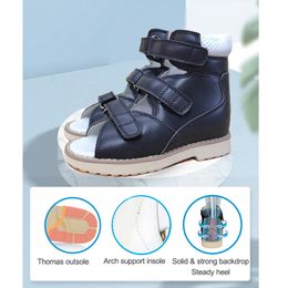 2022 Boy Kid Orthopaedic Shoes For Children Summer Black Leather Sandals Toddler Footwear Flat Feet With Ankle Support