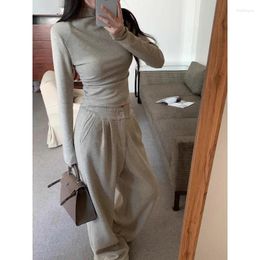 Women's Two Piece Pants Sweet Girl Casual Suit Autumn/Winter Half High Neck Irregular Long-sleeved Top Plush Wide Leg Two-piece Set