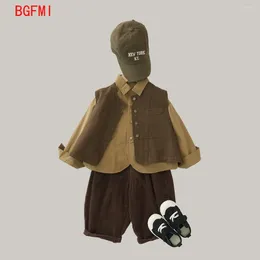 Clothing Sets Boys Cotton Set Spring Autumn 2024 Children's Baby Vest Shirt Corduroy Pants Korean Casual 3pcs Kids Clothes