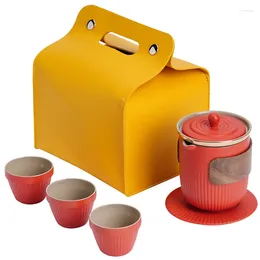 Teaware Sets 6Pcs Portable Tea Set Ceramics Four Cups With Storage Bag Outdoor Car Nordic Style Simple Leisure