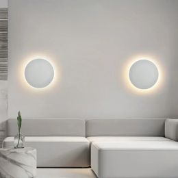 Modern Minimalist Black White Touch Sensor Wall Lamp Colour Circular RGB LED Light Corridor Bedroom Living Room Lighting Fixtures
