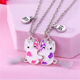 2 pieces/set cute cartoon cat shaped pendant chain best friend necklace BFF friendship children's Jewellery girl gift AB48