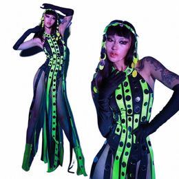 fluorescent Green Tassel Jumpsuit Singer Dancer Performance Stage Costume Jazz Gogo Dance Clothing Party Rave Outfit VDB7183 P94X#