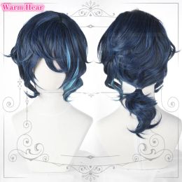 Tsumugi Aoba Wig ES Tsumugi Aoba Cosplay Wigs Blue Highlight Heat Resistant Hair Halloween Party Wigs + Wig Cap