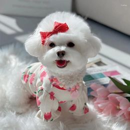 Dog Apparel Pink Tulip Pet Vest Waffle Clothes Summer Thin Style Teddy Pullover Than Bear Pretty T-shirt Puppy Flower