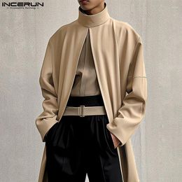 Men's Trench Coats INCERUN 2024 Men Cloak Solid Colour Turtleneck Long Sleeve Casual Loose Open Stitch Streetwear Fashion Male Ponchos