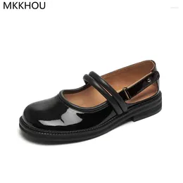 Casual Shoes MKKHOU Fashion Retro Mary Jane Women High-Quality Cowhide Sweet Round Shallow Mouth Low Heel Leather Dress