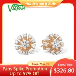 Stud Earrings VISTOSO Gold For Women 14K 585 Rose Sparkling Diamond Dainty Flower Fashion Trendy Fine Jewellery