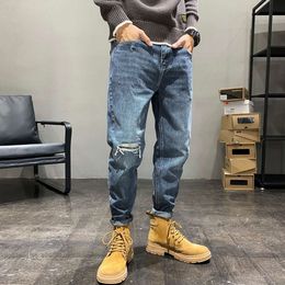 American Patched Distressed Jeans, Men's Loose Autumn and Winter Long Pants, Beggar Trend Brand Harlan Carrot Pants, Dad Trend