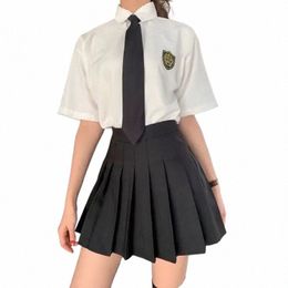 school Girl Uniform Two-piece College Style Pleated Skirt Suits Women's Suits Summer Loose Shirt Female Student Korean Uniform 65nP#