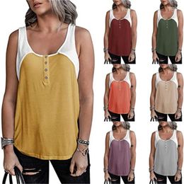 Women's Tanks Ladies' Spring And Summer -selling European American Vest Splicing Head U-neck Loose Button T-shirt Clothing