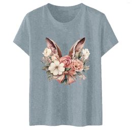 Women's T Shirts Women Easter T-Shirt Short Sleeve Print Round Neck Graphic Tees Tops Camisetas De Mujer