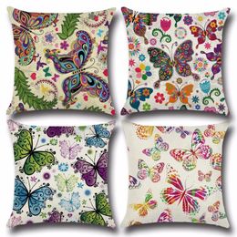 Pillow 1PC Homing Cute Butterfly Printed Cover Pattern Deco Case Linen Square Throw Home Textile OU 010