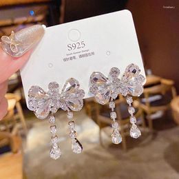 Dangle Earrings Korean Style White Bowknot Stud Women Fashion Shiny Rhinestone Crystal Geometric Bow Tie Jewellery Gifts