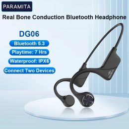 Headphones PARAMITA Real Bone Conduction Bluetooth Headphone Wireless Earphone IPX6 Waterproof Headset with Mic for Workouts Driving Sports