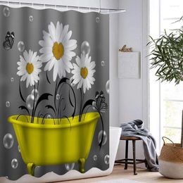 Shower Curtains Flower Polyester Waterproof Taupe Fabric Leaves Printed Decorative Tan Floral Curtain