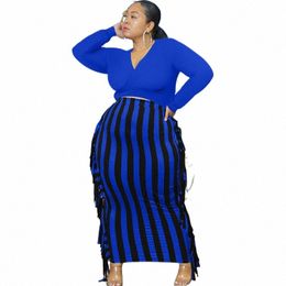 ladies Plus Size Clothing Sets Sexy Outfits Women Lg Sleeve Crop Top and Bodyc Two Piece Skirt Set Wholesale Dropship 93rK#